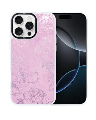 Etui do iPhone 16 Pro Max IBIZU DropGuard Matt z MagSafe, Relief Garden, Różowe piwonie, białe