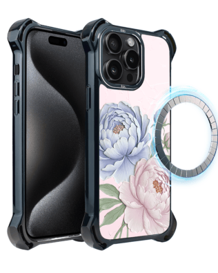 Etui do iPhone 15 Pro Max IBIZU DropGuard Ultra z MagSafe, Relief Garden, Piwoniowy róż
