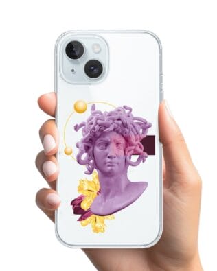 Etui do iPhone 15 przeźroczyste, silikonowe flexi, antyczna figura, meduza