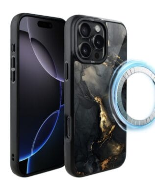 Etui do iPhone 16 Pro IBIZU DropGuard Matt z MagSafe, Ethereal Essence, Czarny diament ze złotem