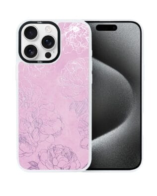 Etui do iPhone 15 Pro IBIZU DropGuard Matt z MagSafe, Relief Garden, Różowe piwonie, białe