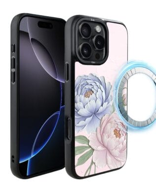 Etui do iPhone 16 Pro Max IBIZU DropGuard Matt z MagSafe, Relief Garden, Piwoniowy róż