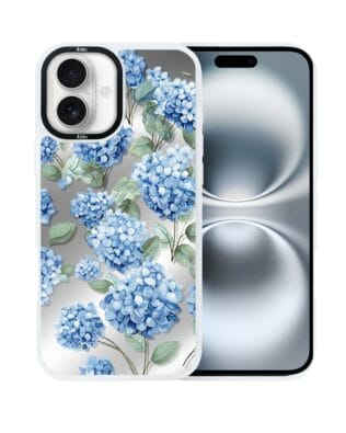 Etui do iPhone 16 IBIZU DropGuard Matt z MagSafe, Relief Garden, Szafirowa hortensja, białe