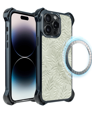 Etui do iPhone 14 Pro IBIZU DropGuard Ultra z MagSafe, Relief Garden, Ślad oliwki