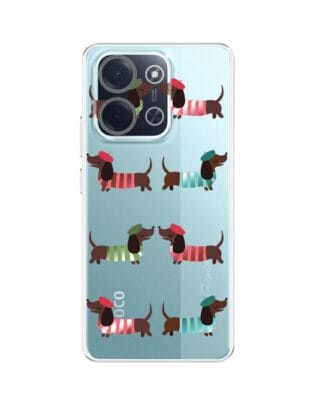 Etui do Xiaomi POCO C85 przeźroczyste, silikonowe Flexi, jamnik w Paryżu