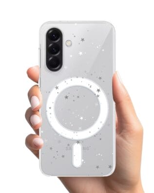 Etui do Samsung Galaxy A57 z MagSafe przeźroczyste, silikonowe Flexi, Szampańskie gwiazdki