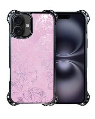 Etui do iPhone 16 Plus IBIZU DropGuard Ultra z MagSafe, Relief Garden, Różowe piwonie