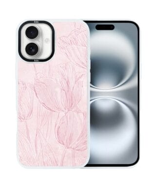 Etui do iPhone 16 Plus IBIZU DropGuard Matt z MagSafe, Relief Garden, Tulipanowy fresk, białe