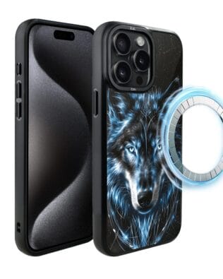 Etui do iPhone 15 Pro Max IBIZU DropGuard Matt z MagSafe, Wilki, Lodowy Wilk