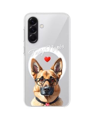 Etui do Samsung Galaxy A57 z MagSafe przeźroczyste, silikonowe Flexi, Puppy Love, pies rasy Owczarek Niemiecki
