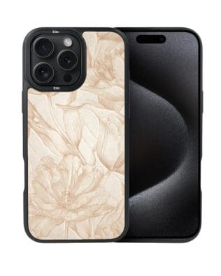 Etui do iPhone 15 Pro Max IBIZU DropGuard Matt z MagSafe, Relief Garden, Botaniczny biskwit