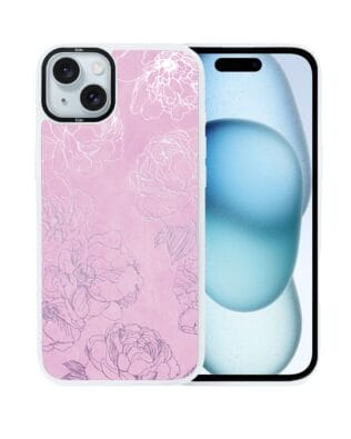 Etui do iPhone 15 Plus IBIZU DropGuard Matt z MagSafe, Relief Garden, Różowe piwonie, białe