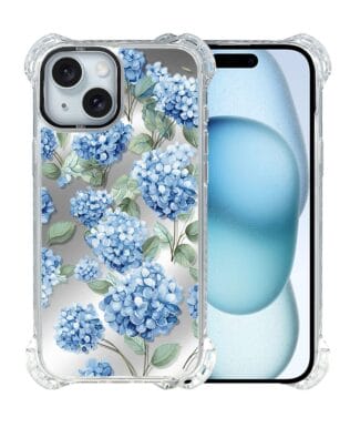 Etui do iPhone 15 Plus IBIZU DropGuard Ultra z MagSafe, Relief Garden, Szafirowa hortensja