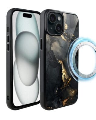 Etui do iPhone 15 IBIZU DropGuard Matt z MagSafe, Ethereal Essence, Czarny diament ze złotem