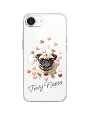 Etui do iPhone 17e z MagSafe przeźroczyste, silikonowe Flexi, Puppy Love, pies rasy Mops