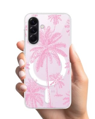 Etui do Samsung Galaxy A57 z MagSafe przeźroczyste, silikonowe Flexi, Mystic, Różowe palmy