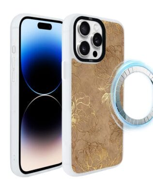 Etui do iPhone 14 Pro IBIZU DropGuard Matt z MagSafe, Relief Garden, Złote piwonie, białe