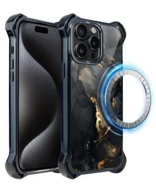 Etui do iPhone 15 Pro Max IBIZU DropGuard Ultra z MagSafe, Ethereal Essence, Czarny diament ze złotem