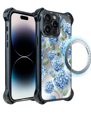 Etui do iPhone 14 Pro Max IBIZU DropGuard Ultra z MagSafe, Relief Garden, Szafirowa hortensja