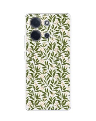 Etui do Xiaomi POCO C85 przeźroczyste, silikonowe Flexi, Summer Patterns, zielone gałązki