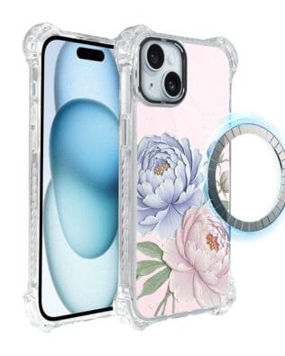 Etui do iPhone 15 Plus IBIZU DropGuard Ultra z MagSafe, Relief Garden, Piwoniowy róż