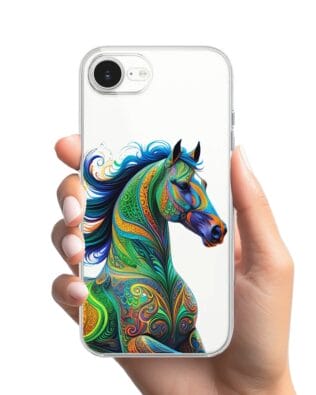 Etui do iPhone 17e przeźroczyste, silikonowe Flexi, Dzika Mandala, Koń