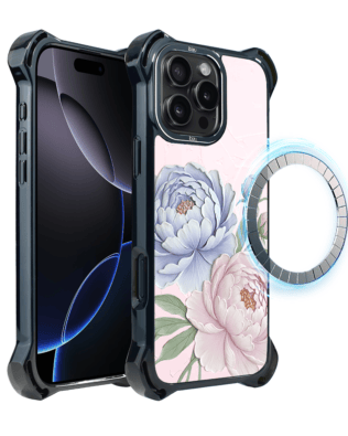 Etui do iPhone 16 Pro IBIZU DropGuard Ultra z MagSafe, Relief Garden, Piwoniowy róż