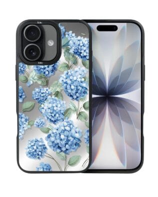 Etui do iPhone 17 IBIZU DropGuard Matt z MagSafe, Relief Garden, Szafirowa hortensja