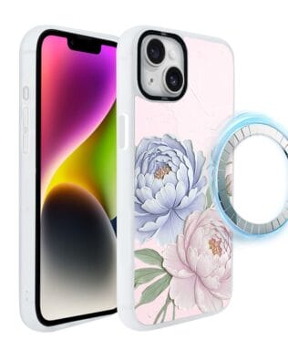 Etui do iPhone 14 Plus IBIZU DropGuard Matt z MagSafe, Relief Garden, Piwoniowy róż, białe