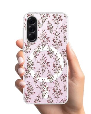 Etui do Samsung Galaxy A57 z MagSafe przeźroczyste, silikonowe Flexi, Mini Patterns, Różyczki