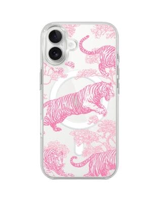 Etui do iPhone 17 z MagSafe przeźroczyste, silikonowe Flexi, Mystic, Różowe tygrysy