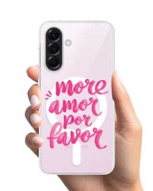 Etui do Samsung Galaxy A57 z MagSafe przeźroczyste, silikonowe Flexi, Positive Vibes, More amore per favore
