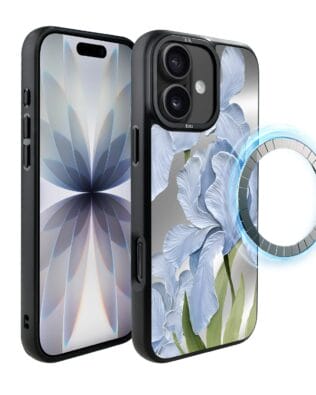 Etui do iPhone 17 IBIZU DropGuard Matt z MagSafe, Relief Garden, Błękitny irys