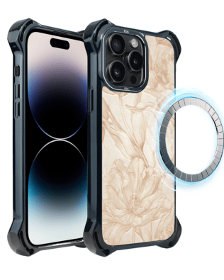 Etui do iPhone 14 Pro IBIZU DropGuard Ultra z MagSafe, Relief Garden, Botaniczny biskwit