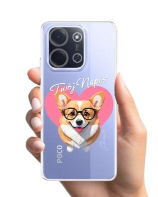 Etui do Xiaomi POCO C85 przeźroczyste, silikonowe Flexi, Puppy Love, pies rasy Corgi