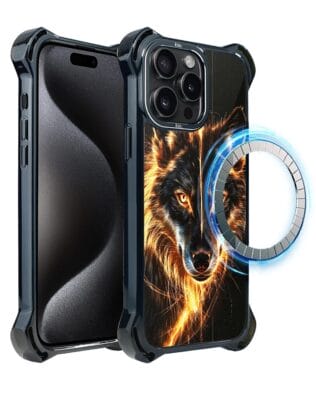 Etui do iPhone 15 Pro IBIZU DropGuard Ultra z MagSafe, Wilki, Ognisty Wilk