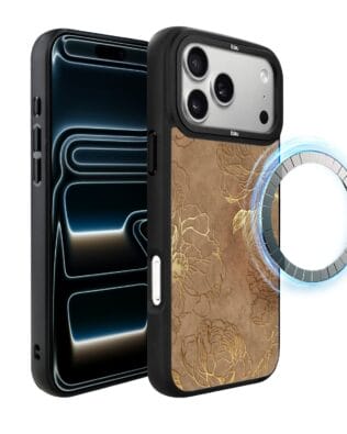 Etui do iPhone 17 Pro Max IBIZU DropGuard Matt z MagSafe, Relief Garden, Złote piwonie