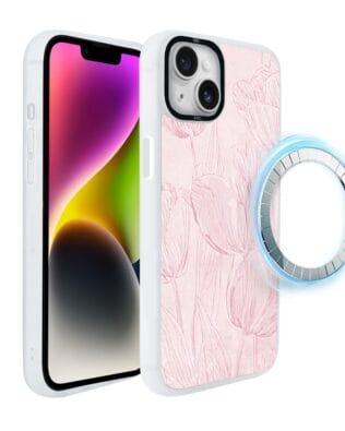 Etui do iPhone 14 Plus IBIZU DropGuard Matt z MagSafe, Relief Garden, Tulipanowy fresk, białe