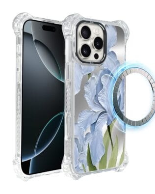 Etui do iPhone 16 Pro Max IBIZU DropGuard Ultra z MagSafe, Relief Garden, Błękitny irys