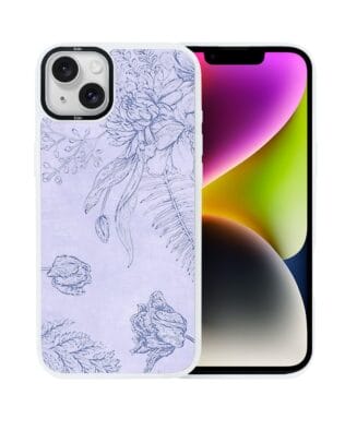 Etui do iPhone 14 Plus IBIZU DropGuard Matt z MagSafe, Relief Garden, Kwiatowa płaskorzeźba, białe