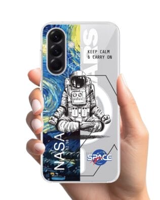 Etui do Samsung Galaxy A57 z MagSafe przeźroczyste, silikonowe Flexi, Keep Calm in Cosmos