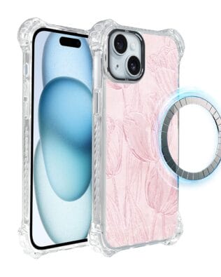 Etui do iPhone 15 IBIZU DropGuard Ultra z MagSafe, Relief Garden, Tulipanowy fresk