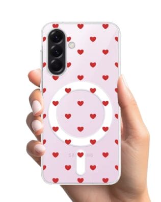 Etui do Samsung Galaxy A57 z MagSafe przeźroczyste, silikonowe Flexi, Mini Patterns, Serduszka