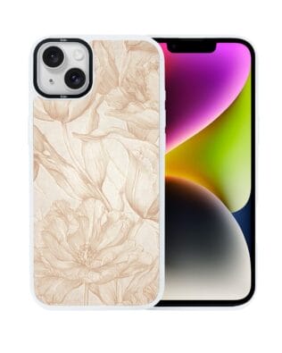 Etui do iPhone 14 Plus IBIZU DropGuard Matt z MagSafe, Relief Garden, Botaniczny biskwit, białe