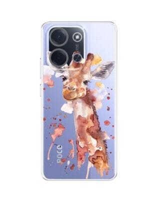 Etui do Xiaomi POCO C85 przeźroczyste, silikonowe Flexi, Akwarelowe Zoo, Żyrafa