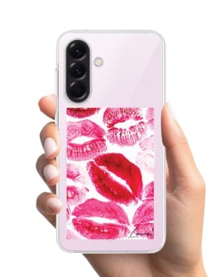 Etui do Samsung Galaxy A57 z MagSafe przeźroczyste, silikonowe Flexi, pocałunki z napisem „love”