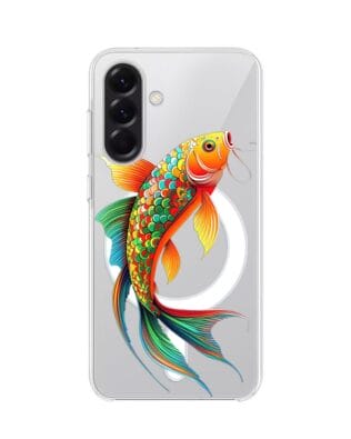 Etui do Samsung Galaxy A57 z MagSafe przeźroczyste, silikonowe Flexi, Dzika Mandala, Złota ryba