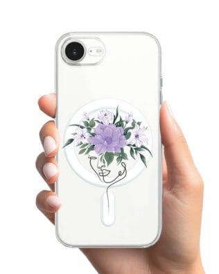 Etui do iPhone 17e z MagSafe przeźroczyste, silikonowe Flexi, kobieta z kwiatami