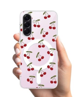 Etui do Samsung Galaxy A57 z MagSafe przeźroczyste, silikonowe Flexi, Mini Patterns, Wiśnie