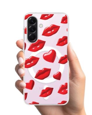 Etui do Samsung Galaxy A57 z MagSafe przeźroczyste, silikonowe Flexi, czerwone usta